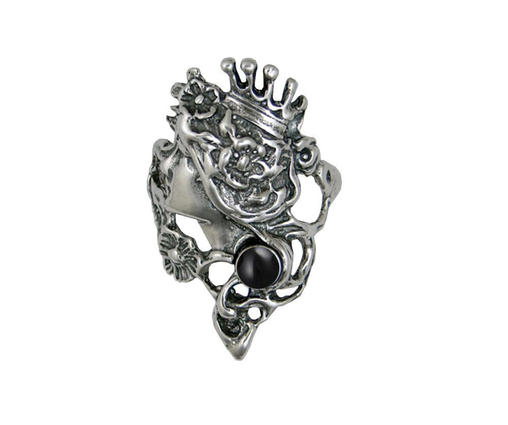 Sterling Silver Fairy Queen Ring With Black Onyx Size 10